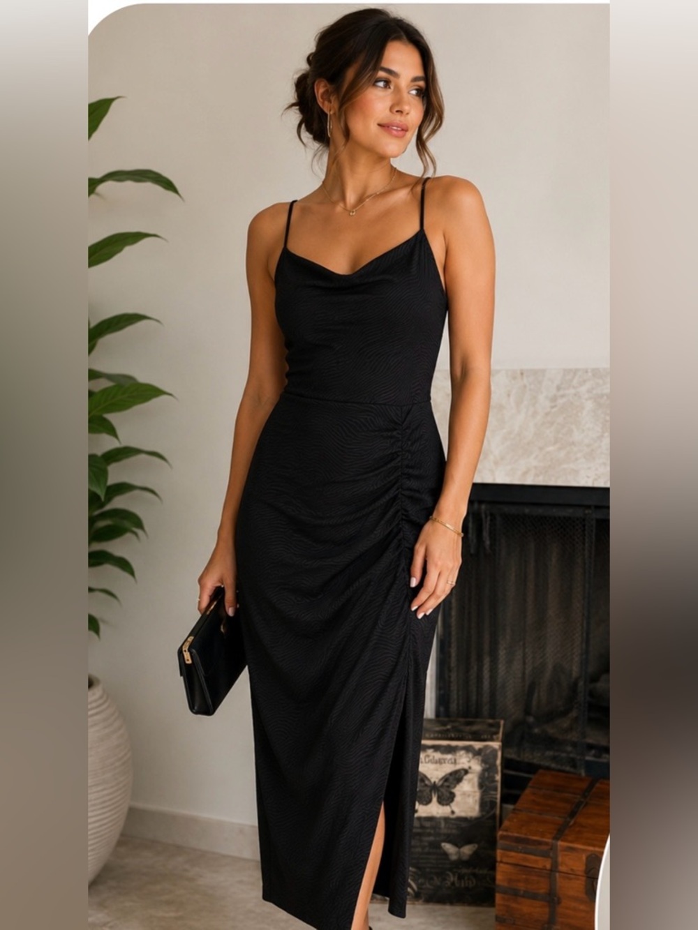🖤 MistyRose Textured Ruched Black Dress | Elegant Cocktail & Date Night Style 🖤